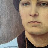 Antique painting, portrait, oil on canvas, bohemian country decor