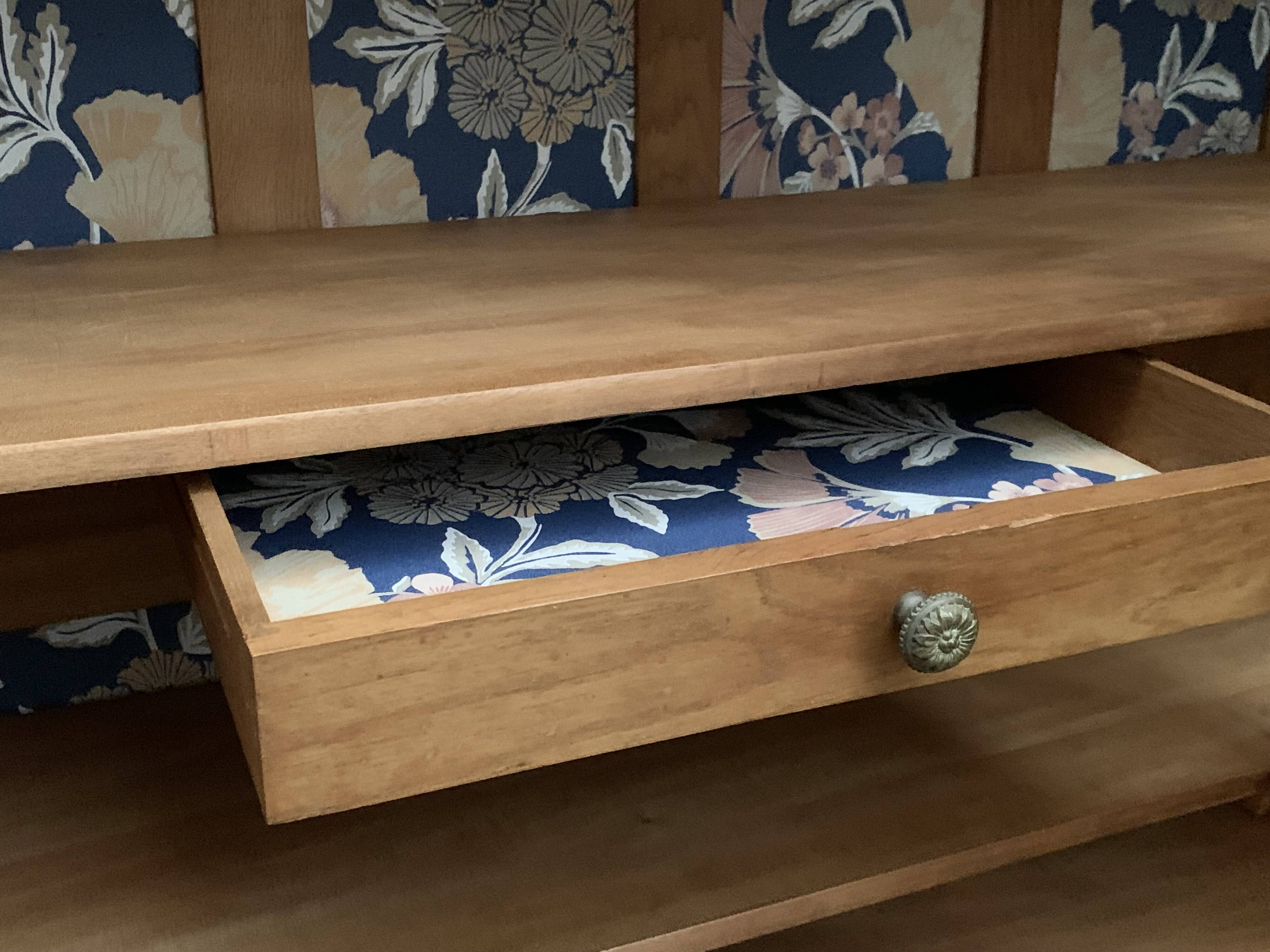 Parisian Art Deco style wardrobe in solid raw oak, 1950