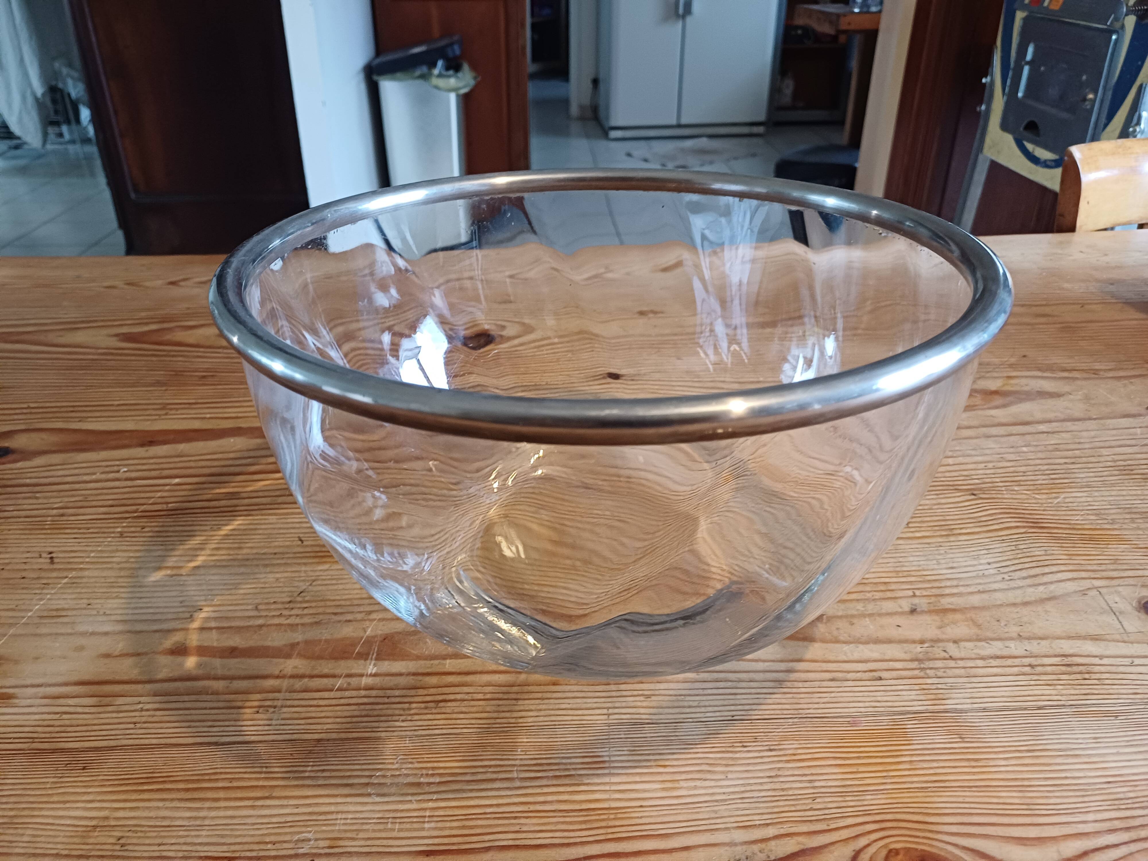 Saladier verre et métal argenté