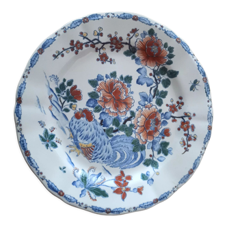 Gien plate year 30-60/ Hand-painted/ Monogram of the painter on the reverse/Rooster and peony