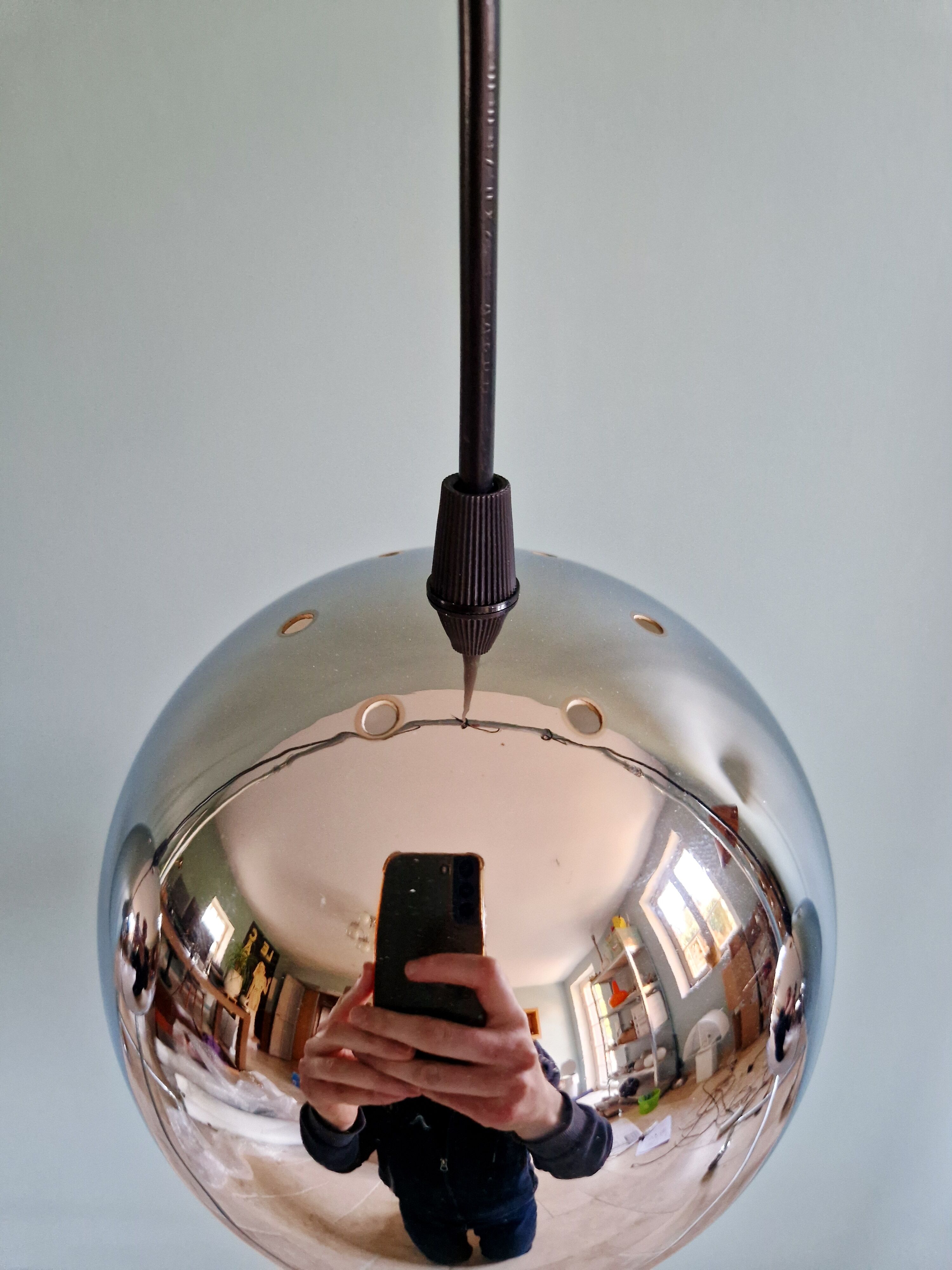 Chrome metal Eyeball suspension trio, Space Age design, 1970.