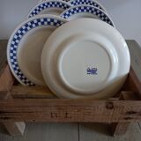 6 dessert plates blue checkerboard décor style Lustucru Oxford Brazil