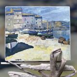 Small painting reproduction of the Port of La Ponche in Saint Tropez