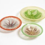 Three large colored 1930s glass bowls by Karl Wiedmann for WMF Ikora