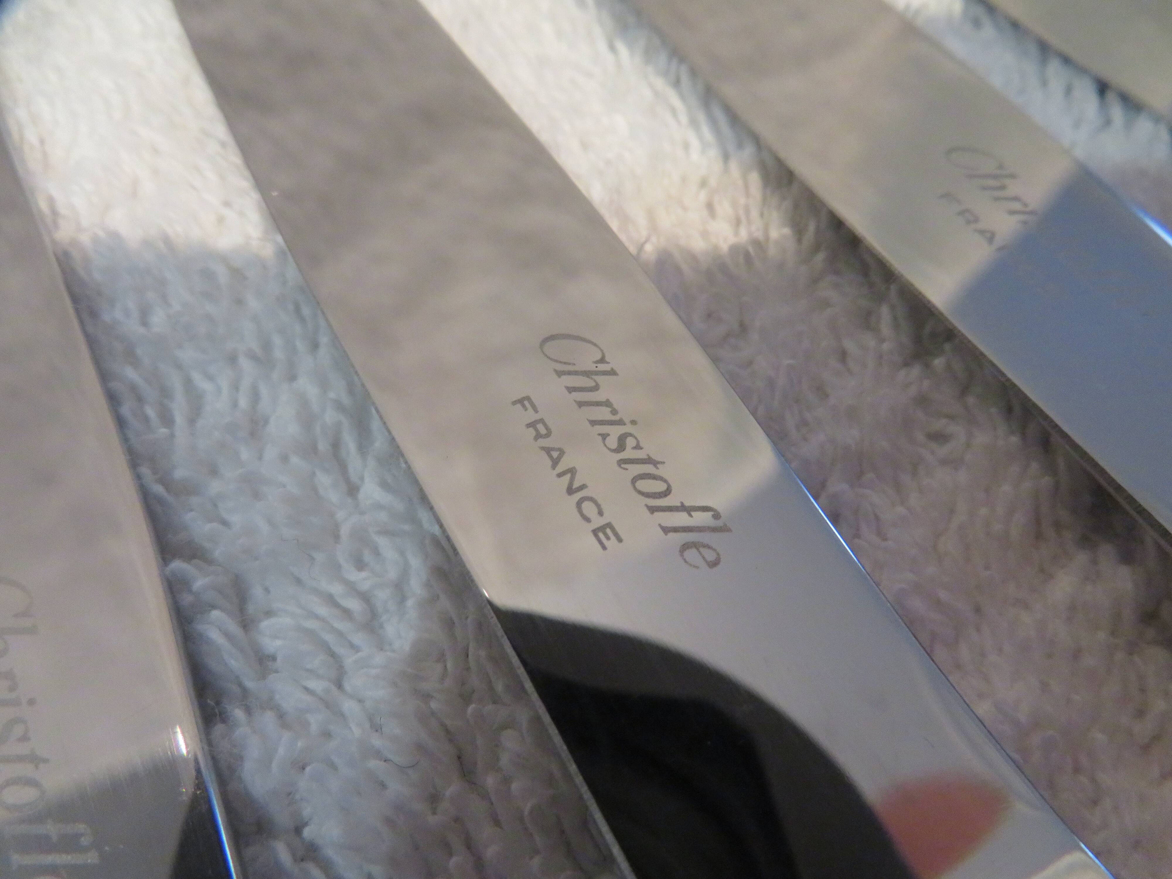 12 Christofle Chinon silver plated dessert knives, 19.7cm