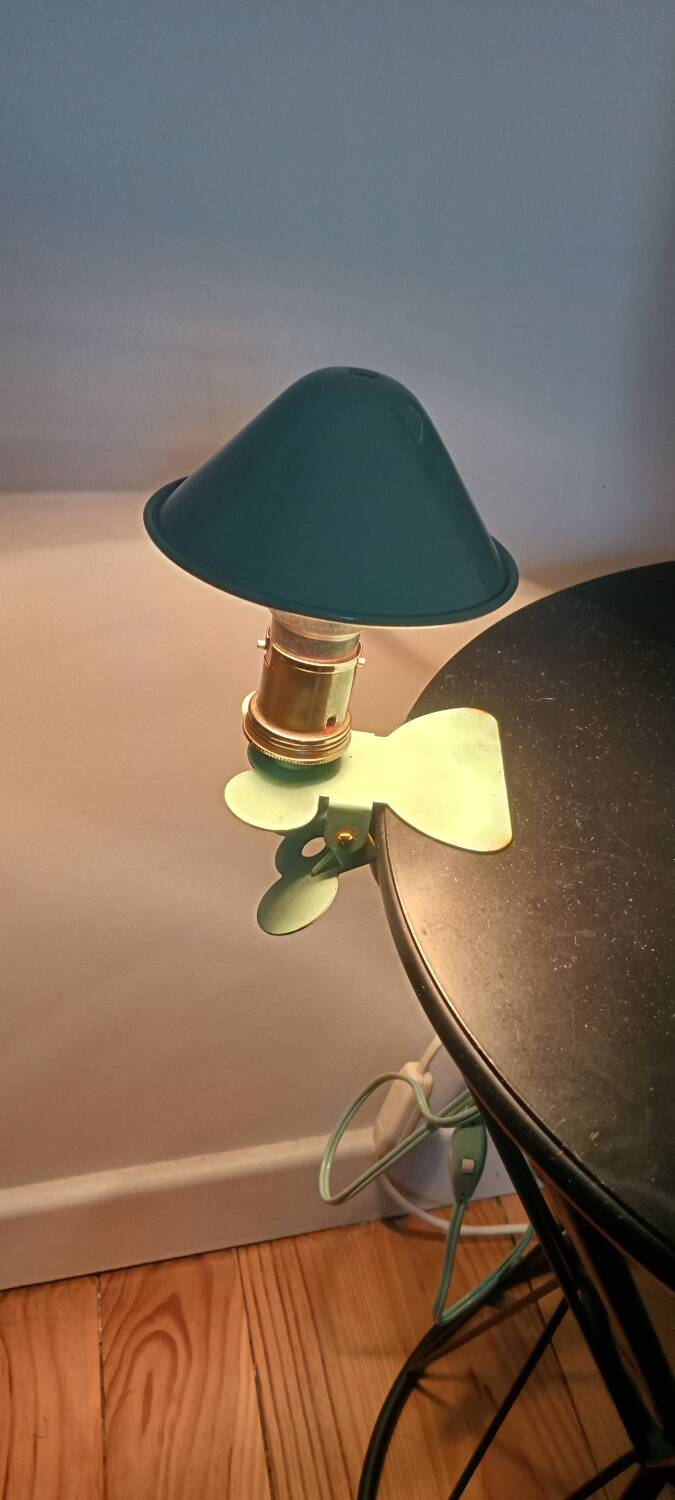 Mushroom lamp, with clip, in almond green metal, 1960s