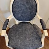 Médaillon Bleu Chiné Blanc  Epoque XIXe Restauré Traditionnellement