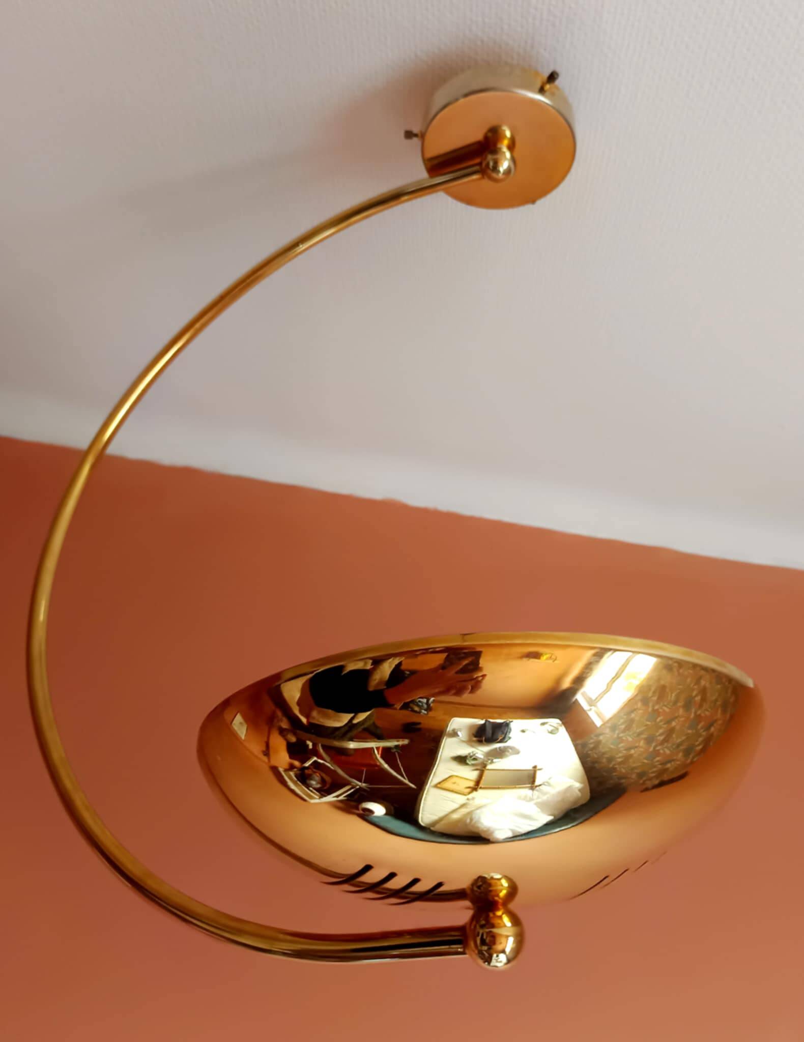 Vintage gold metal arc pendant light, 1980s