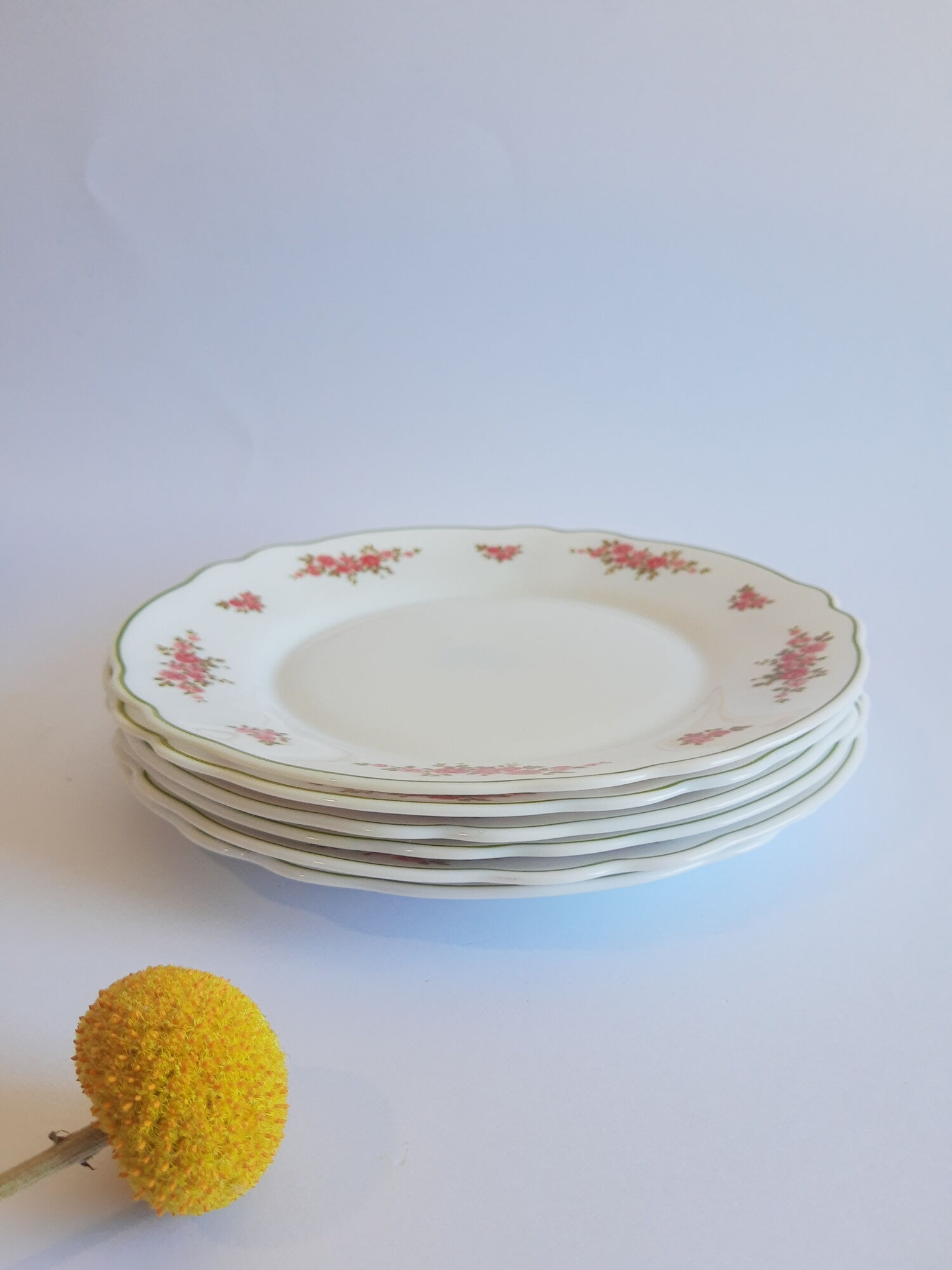 Set of 8 dessert plates opaline pink patterns Arcopal France Vintage