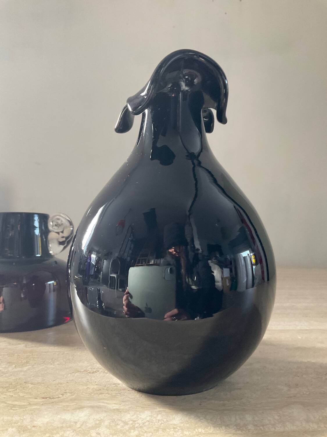 Duo of vintage glass paste vases from the 70s