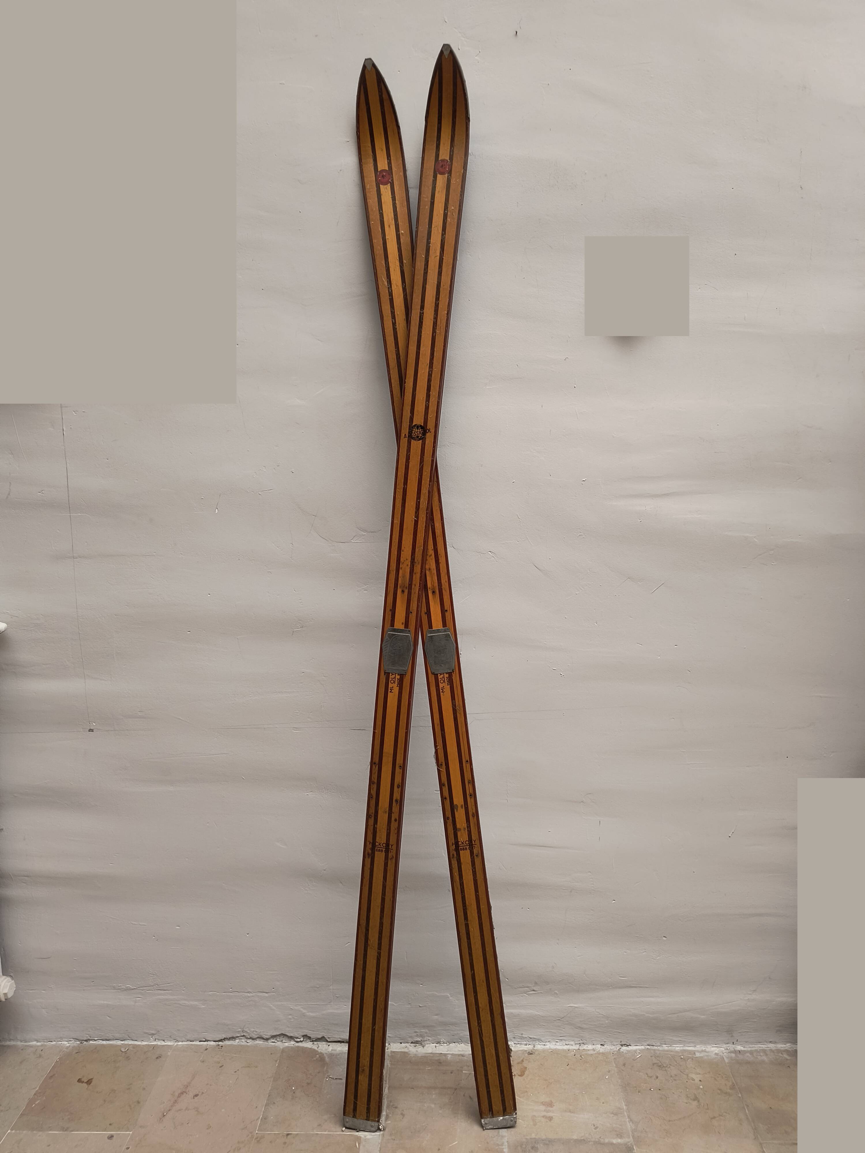 Vintage rossignol hickory olympic 41 skis pair