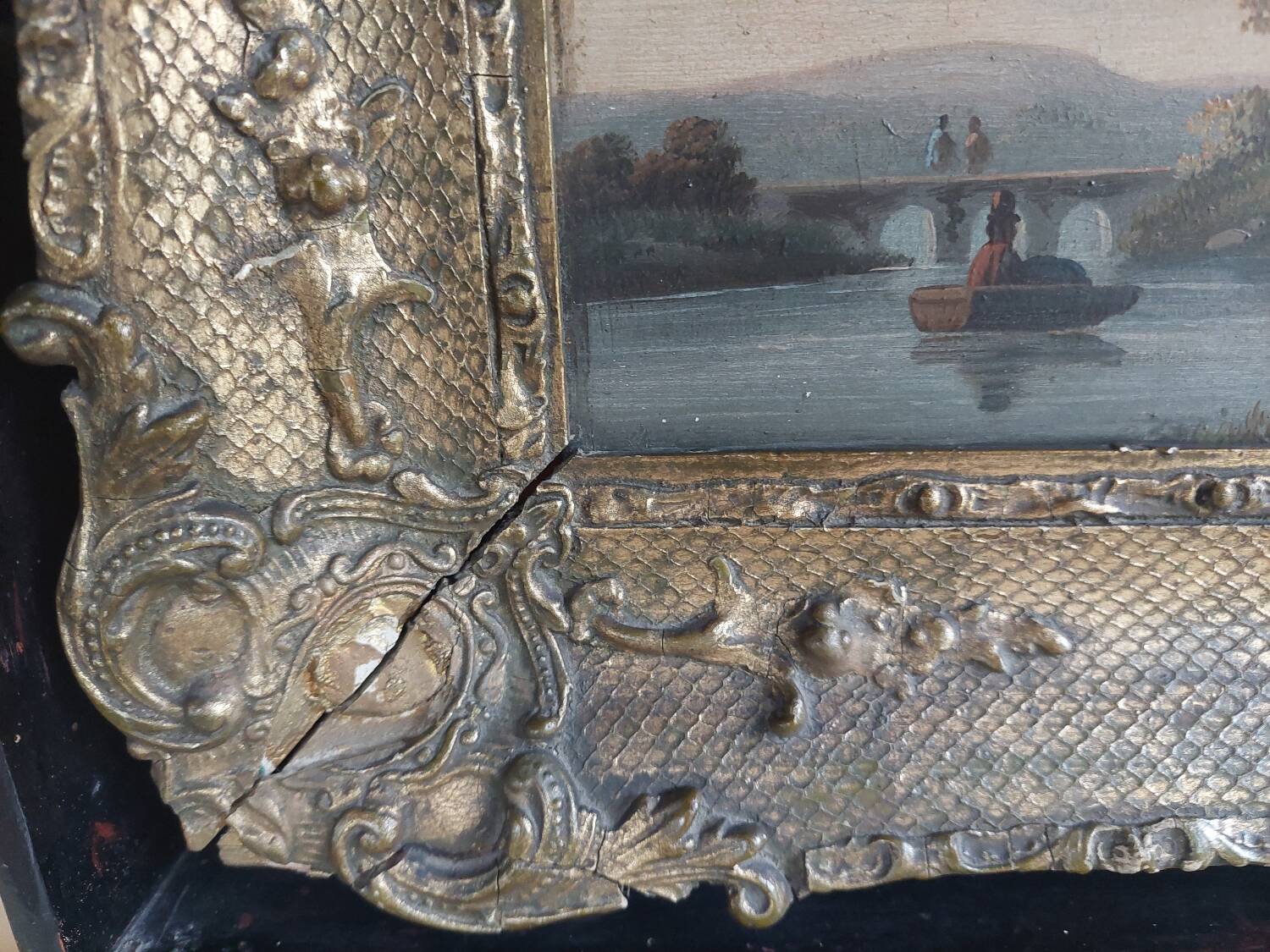 Peinture originale antique.Huile sur bois.