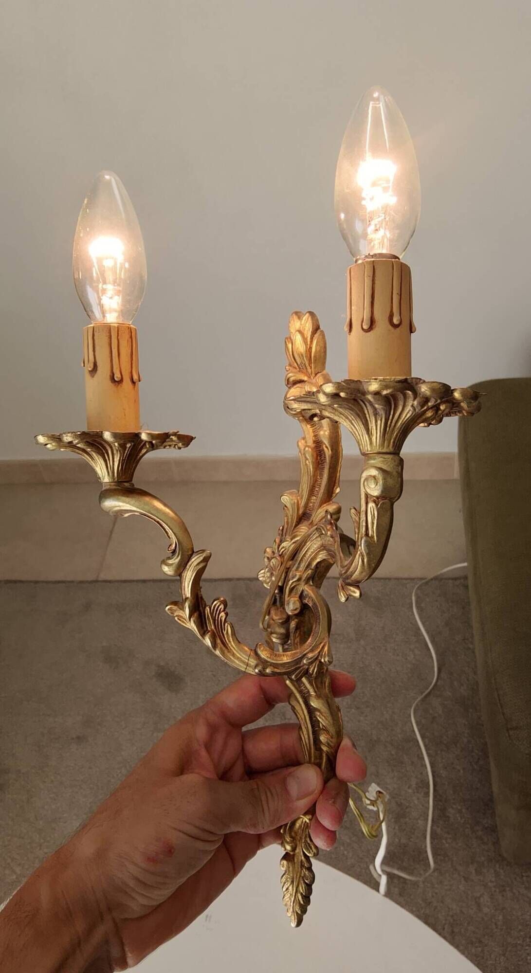 Pair of antique Rococo wall sconces in Louis XV style.