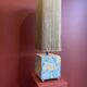 Base stuck blue beige marble-plaster, fringed lampshade Houles, 21st century.