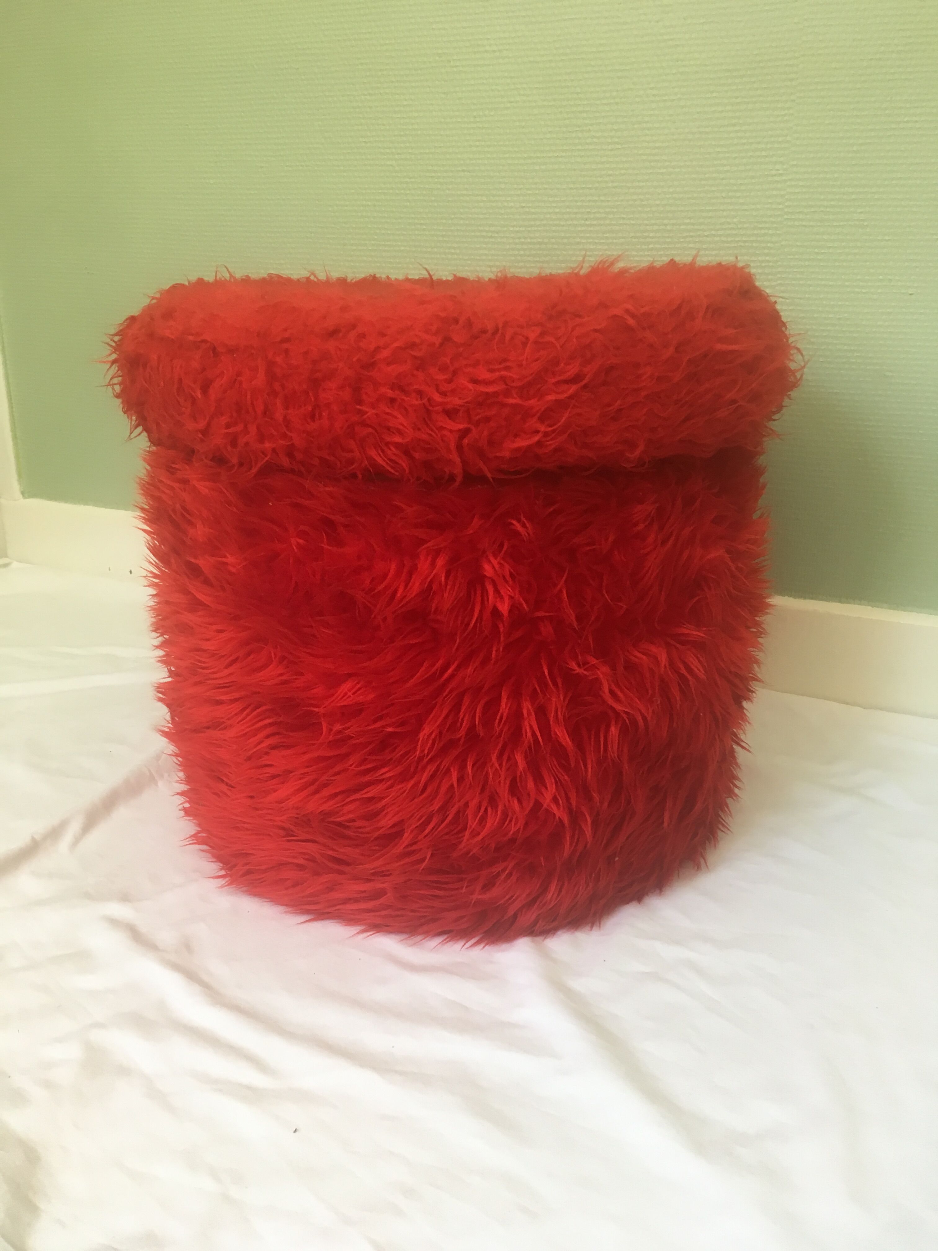 Vintage red fur pouf