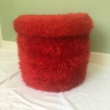 Vintage red fur pouf