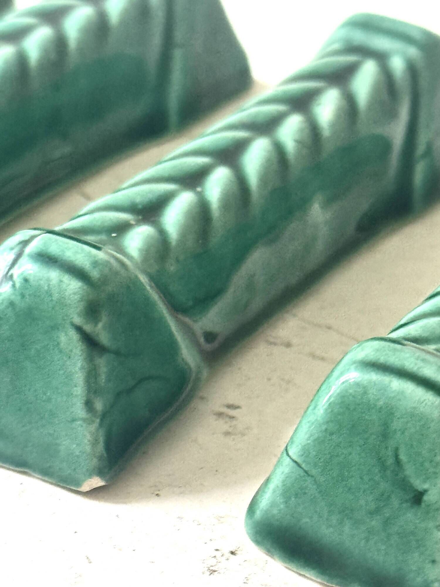 6 green ceramic knife rests, Vallauris 1950