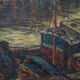 Atmospheric Signed Impressionist Oil - Barges in a Port