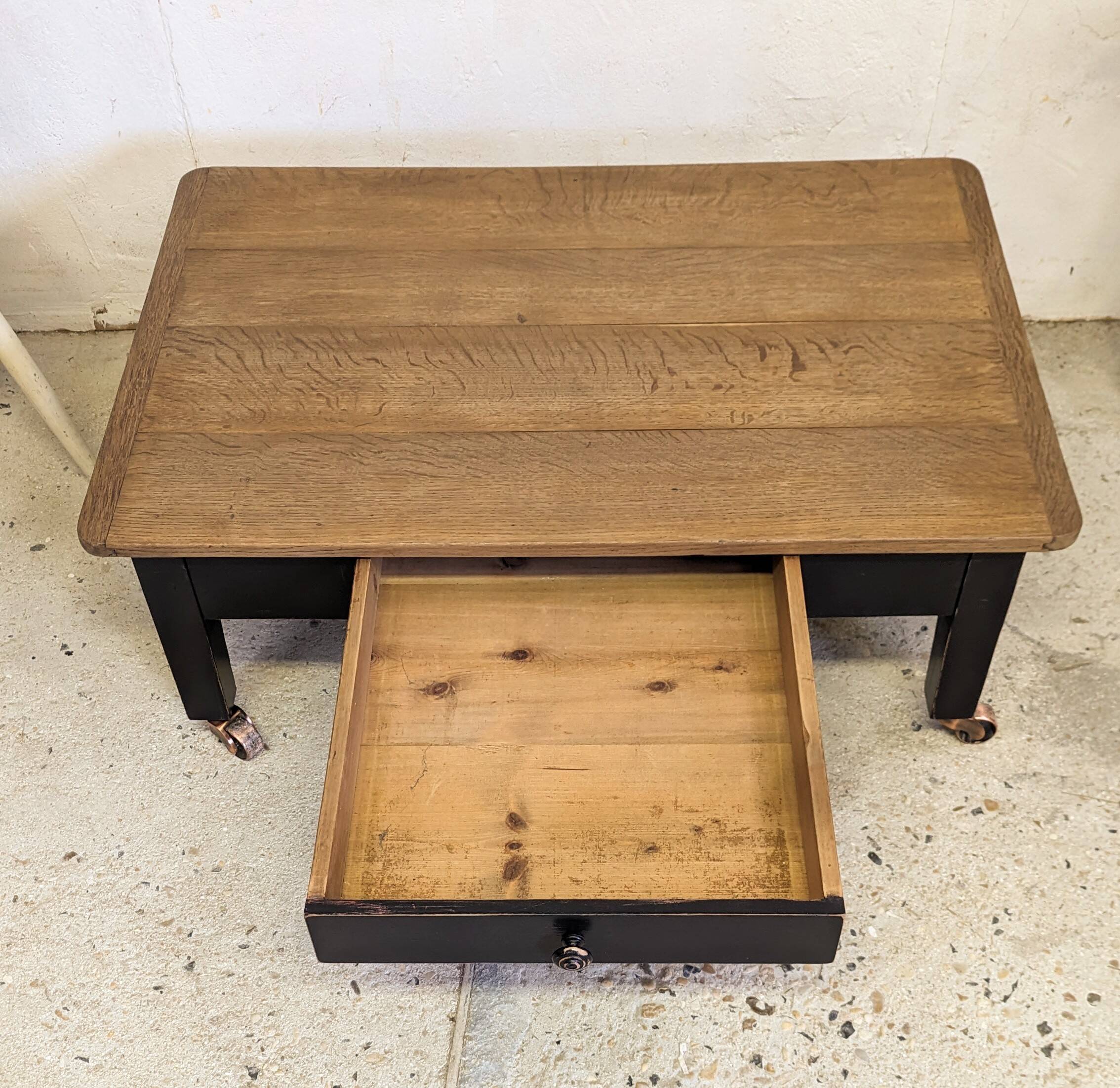 Vintage oak coffee table 50 60 black shabby patina