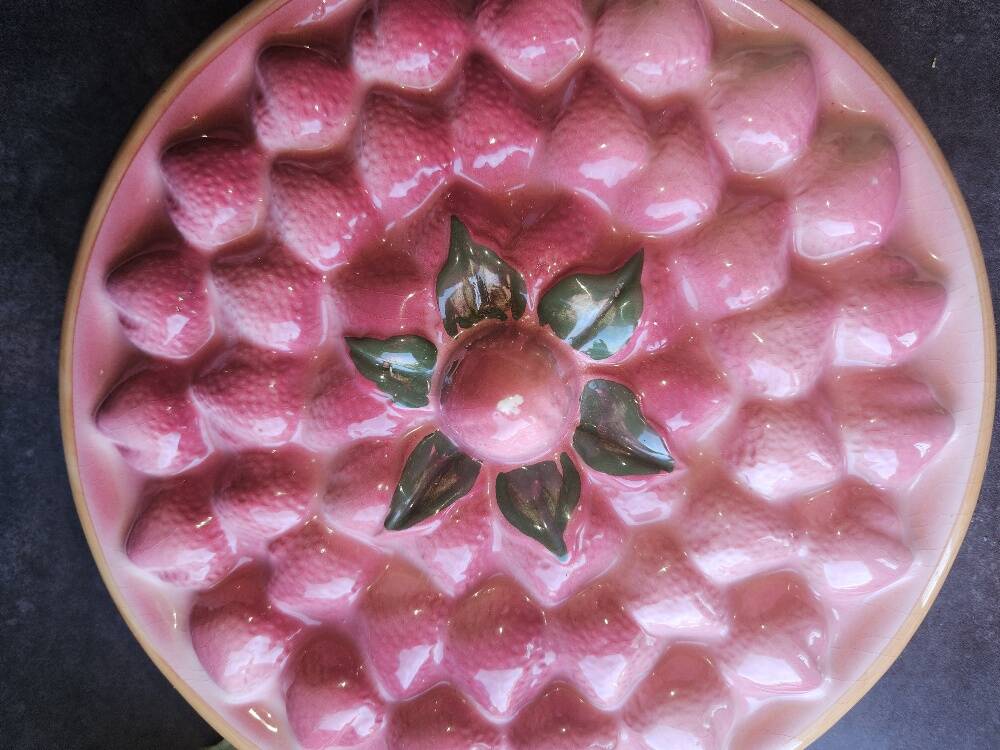 Vintage dessert plate in glazed ceramic with strawberry design, 1950s-1970s.