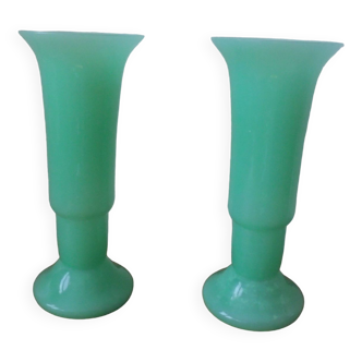 pair of glass vases, green color