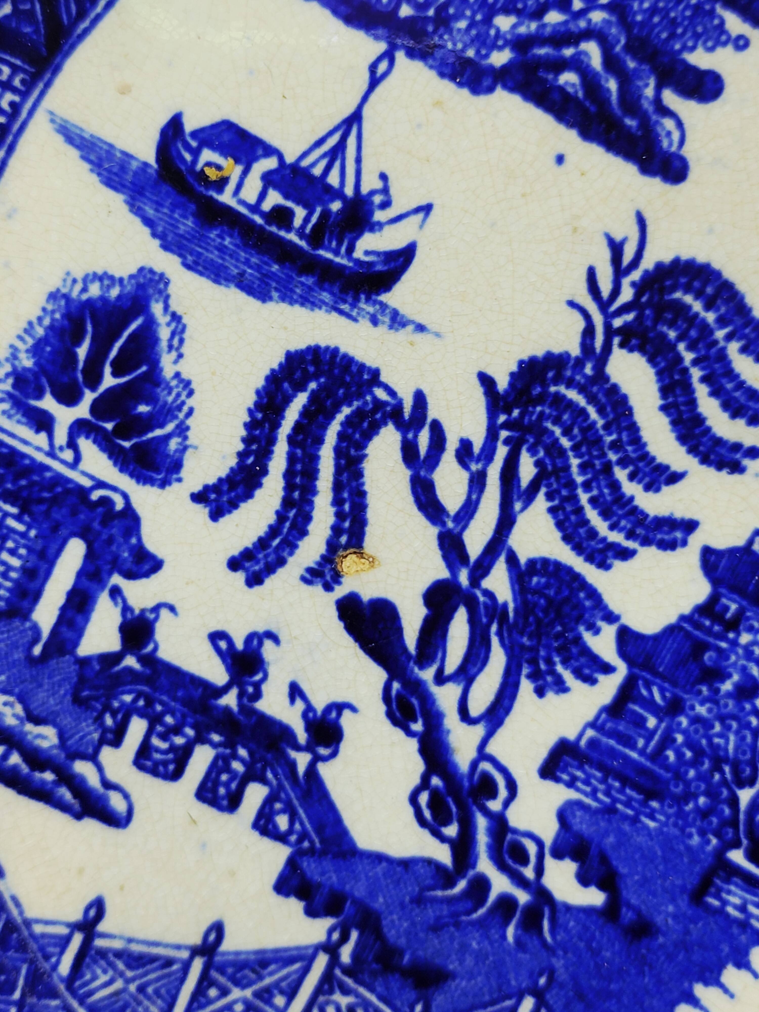 9 Antique Plates 19th Century Blue Willow Pattern Chinese Blue Decor