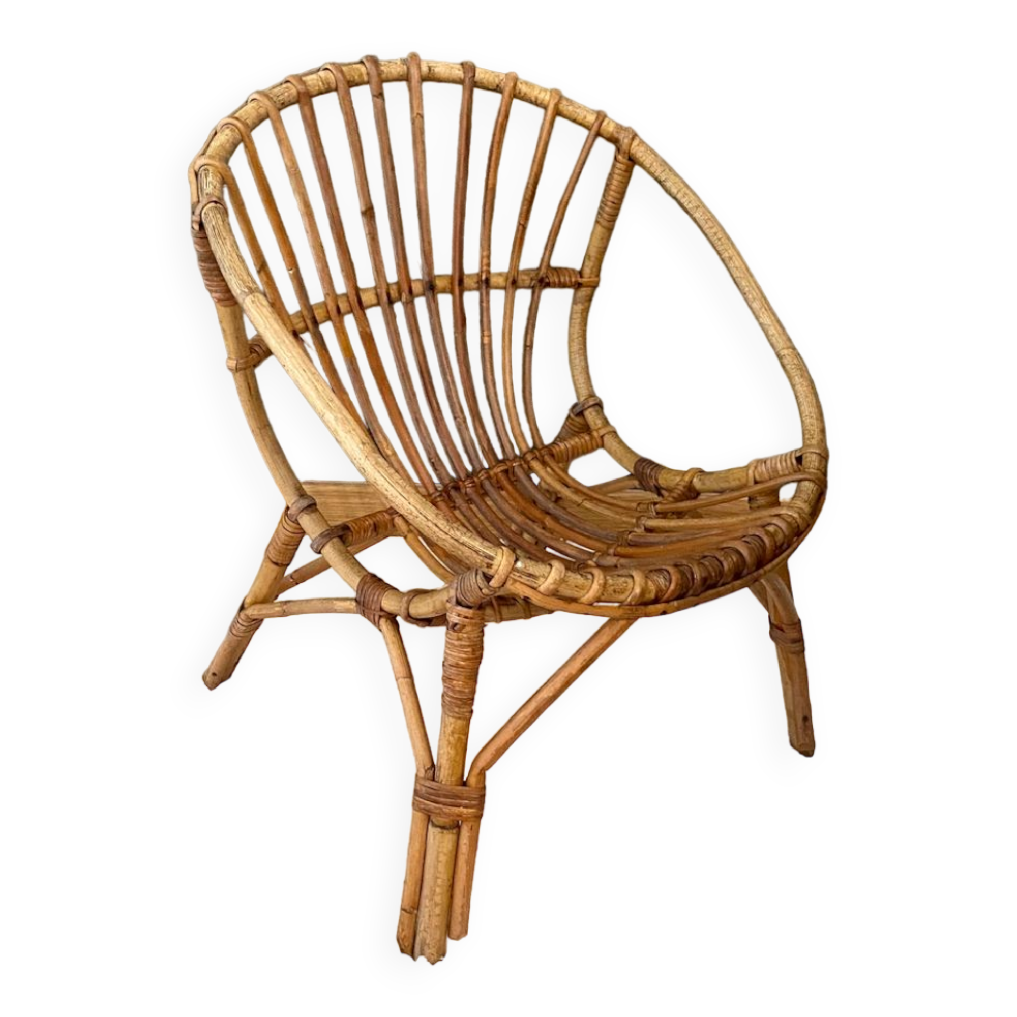 Vintage children's rattan armchair, bamboo rattan chair