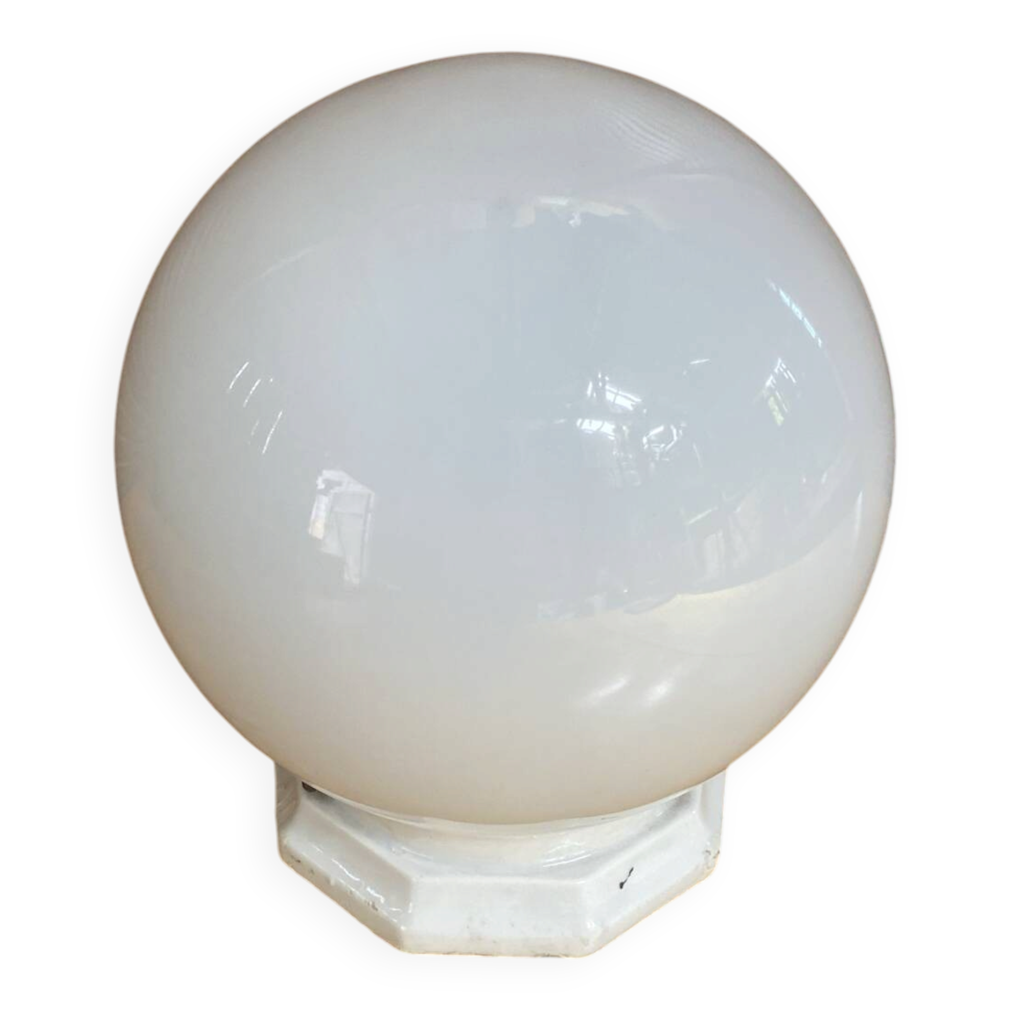 Antique Ceiling Light White Opaline Ball + Porcelain Support