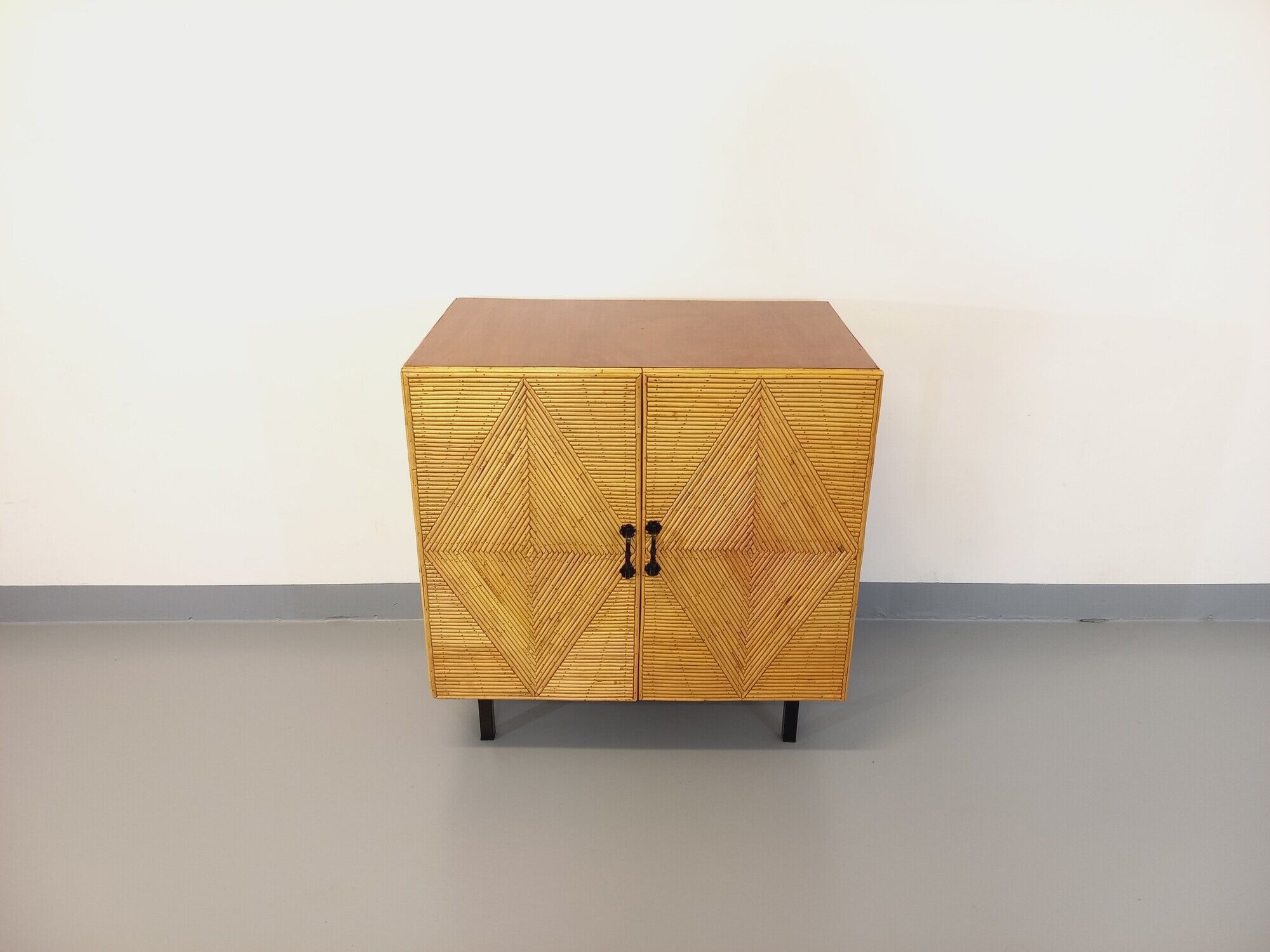 Vintage rattan, wood and metal storage cabinet from the 60s