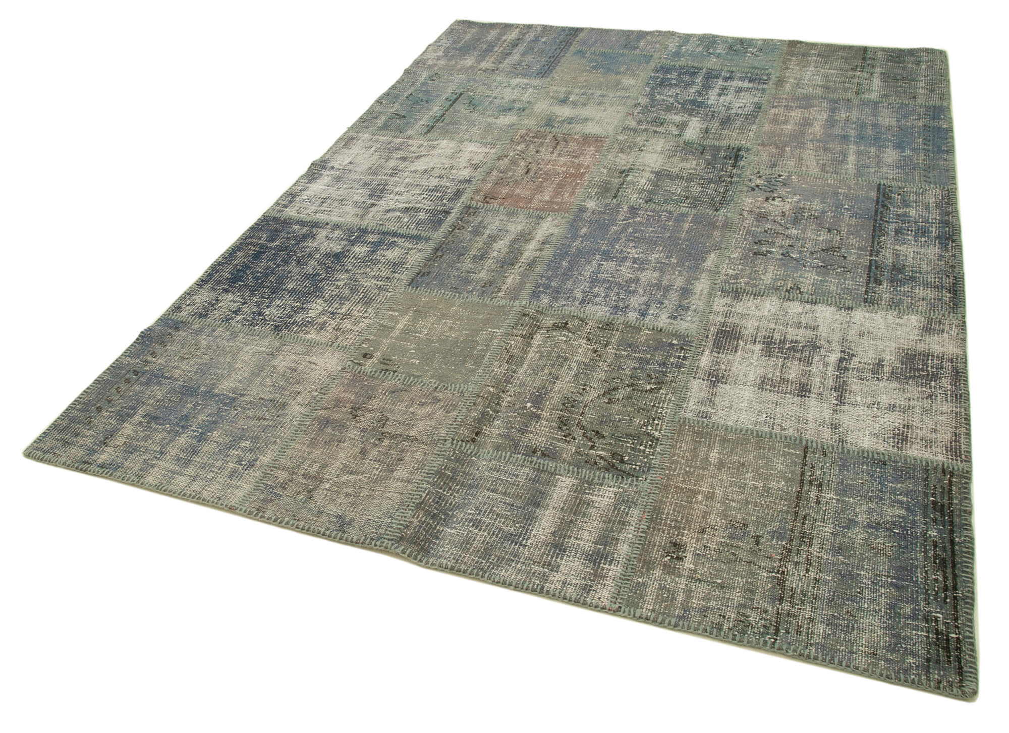 Handwoven anatolian contemporary 176 cm x 246 cm grey patchwork rug