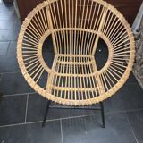 Vintage 70s rattan and metal sun lounger