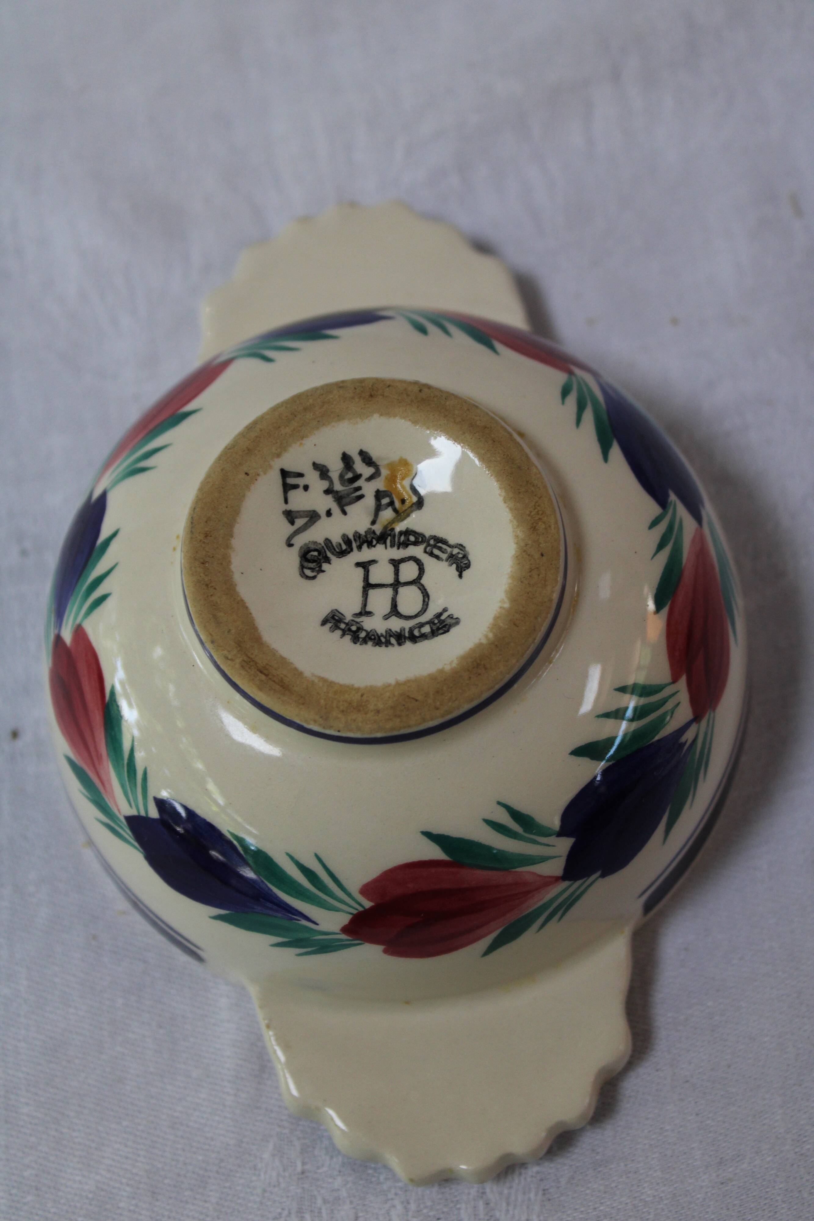Ceramic eared bowl signed HB Quimper