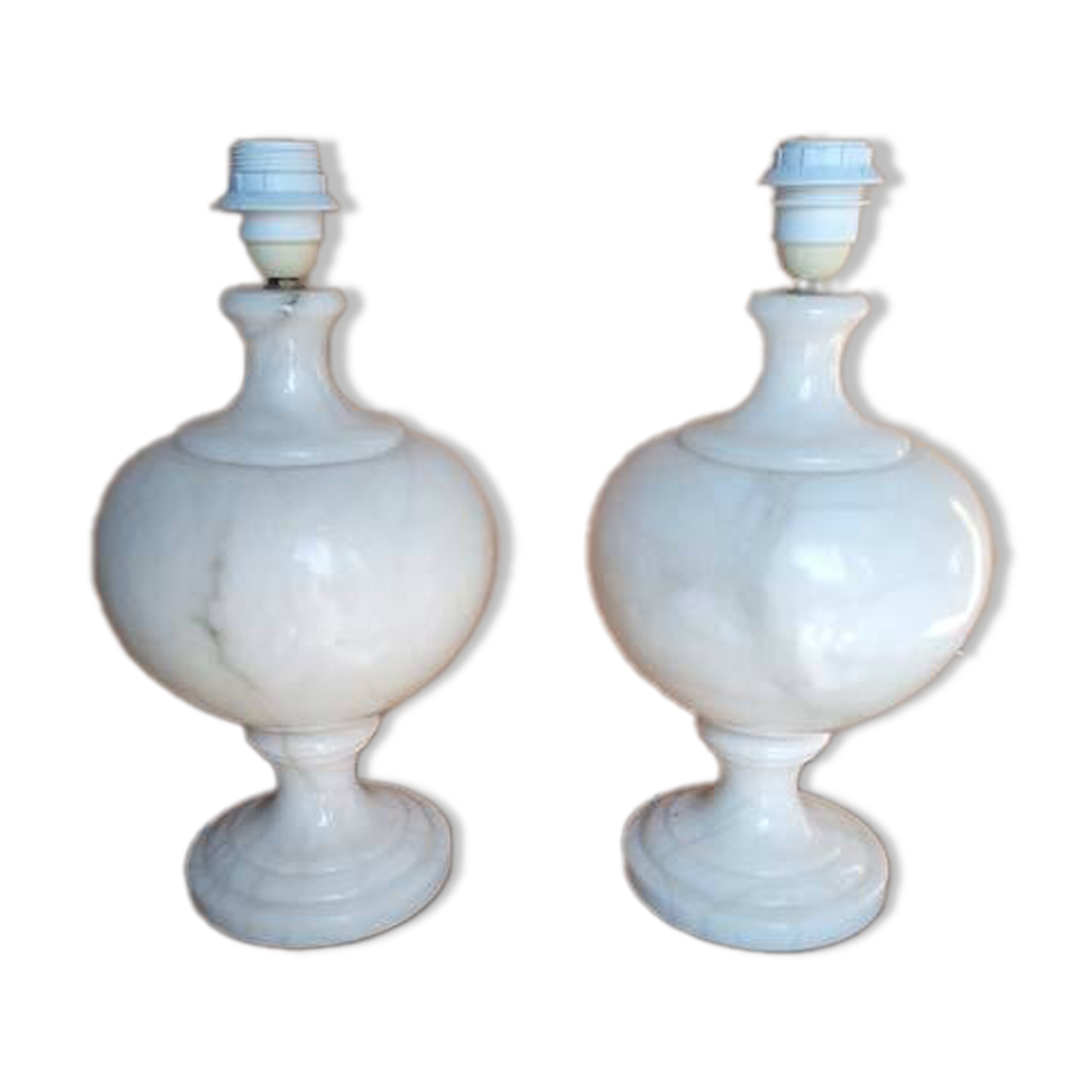2 pieds de lampe balustre en albâtre, 1970