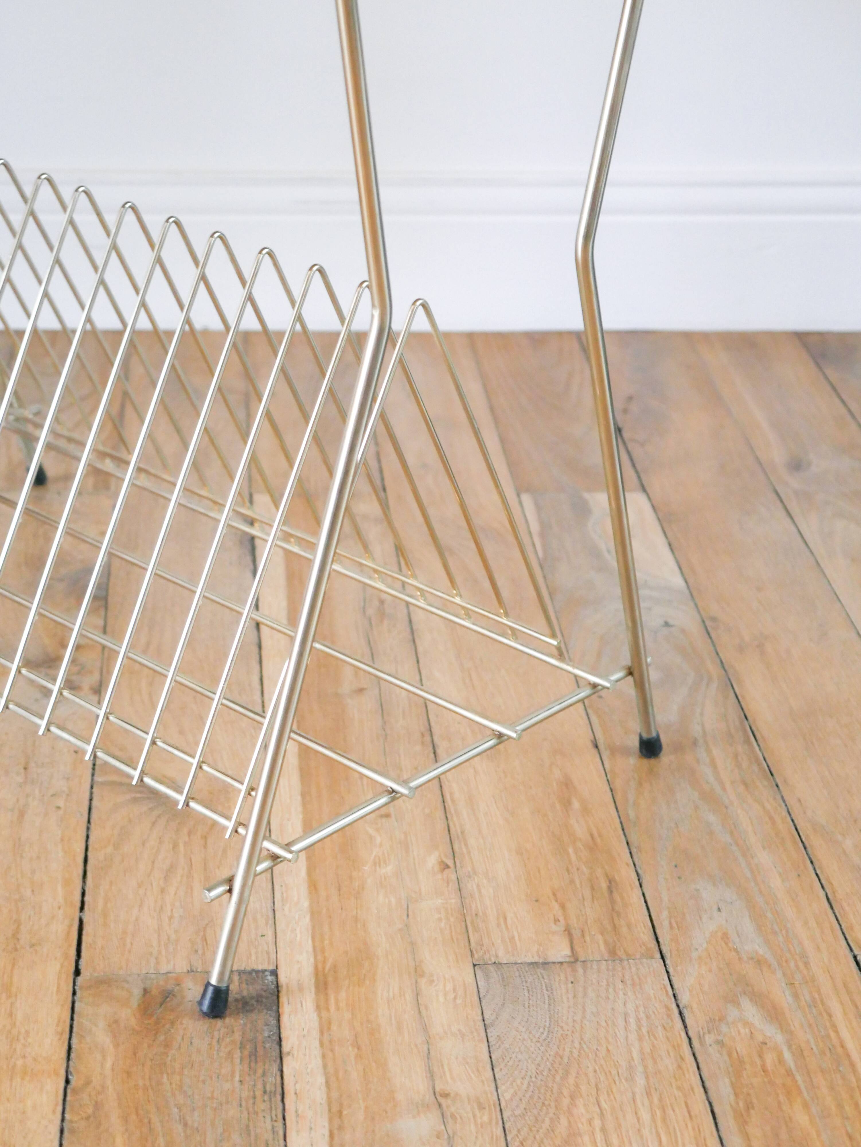 Vinyl rack in brass and leatherette, 1960