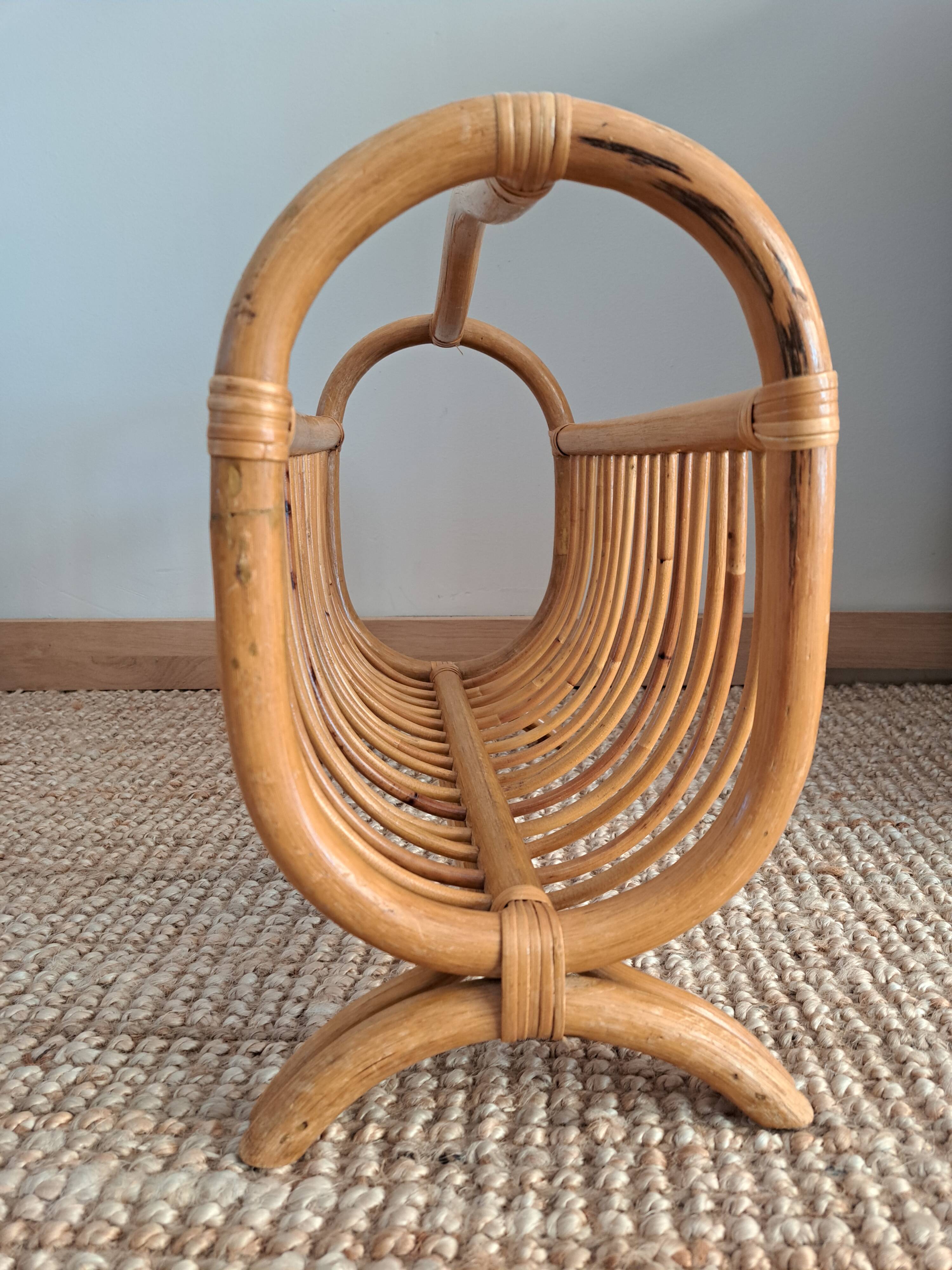 Vintage rattan magazine rack