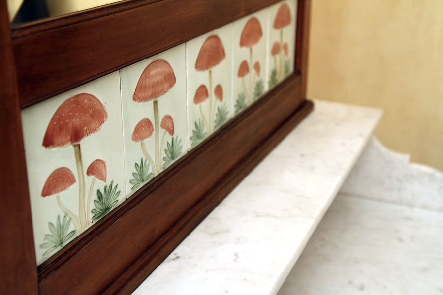 Vintage vanity toilet furniture with marble top.
