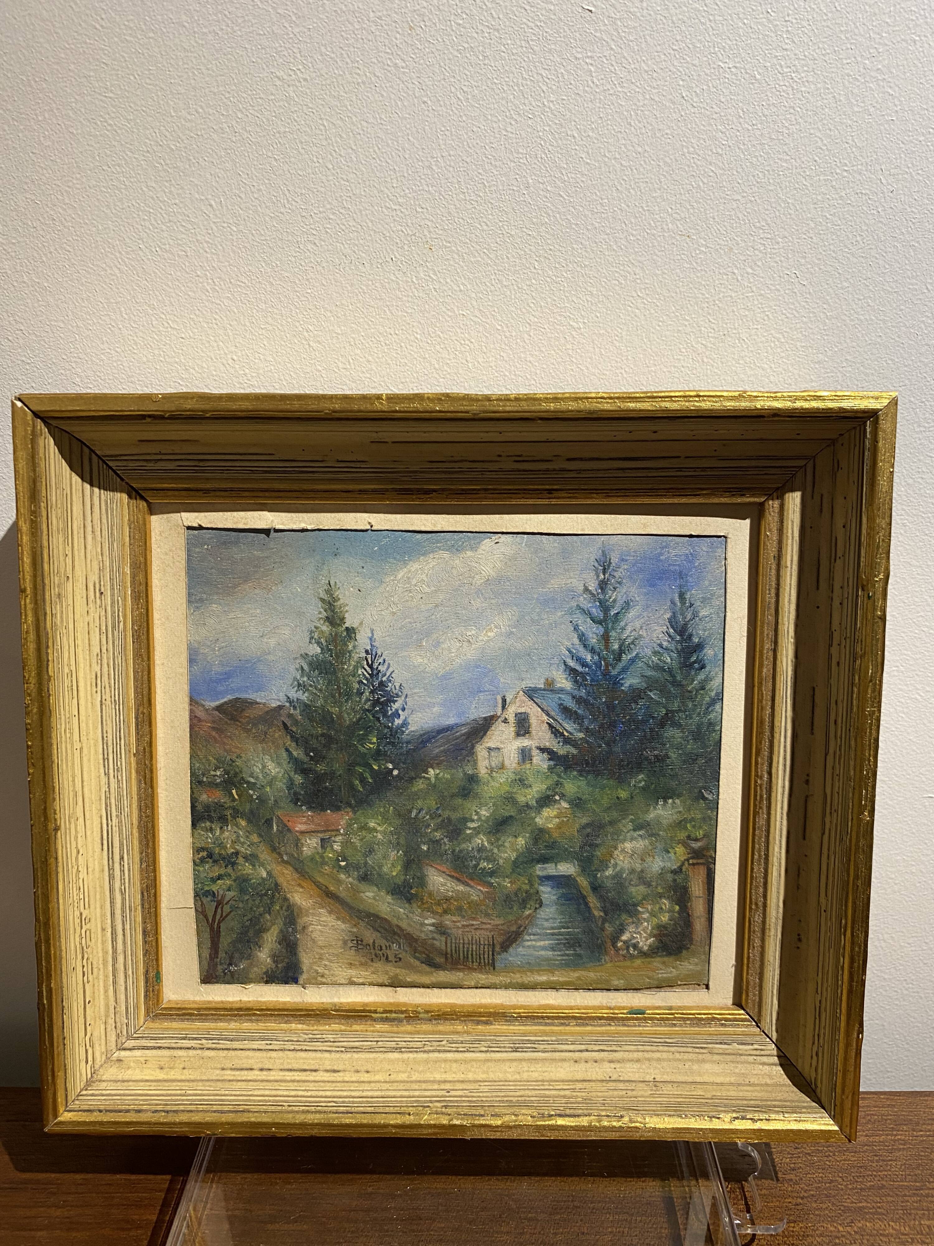 Old painting, landscape with stream signed dated 1925