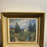 Old painting, landscape with stream signed dated 1925