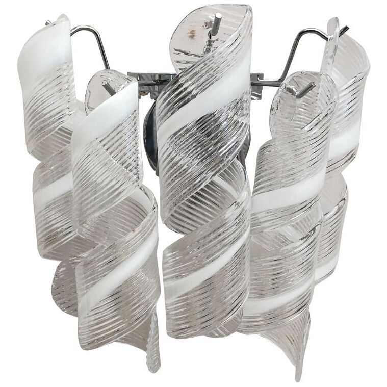 Transparent and white “ricci” murano glass wall sconce