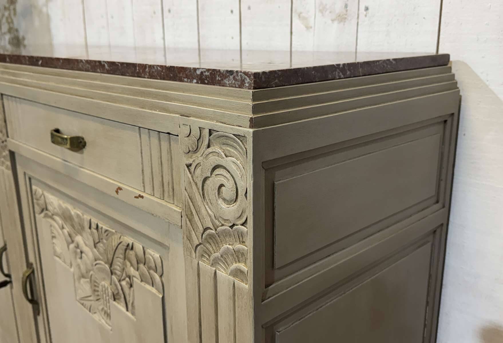 Art Deco sideboard in walnut, oak and marble top.
