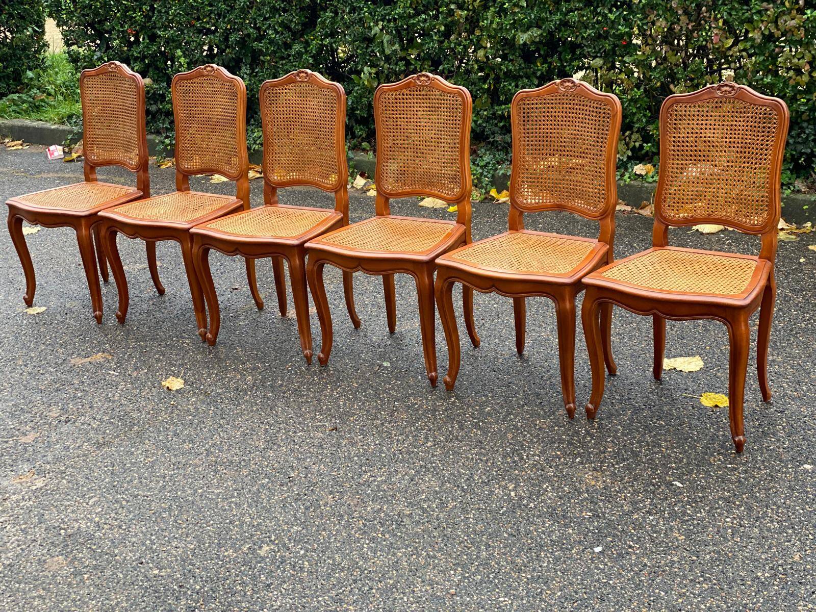 Set of 6 Louis XV style caned chairs in solid wood