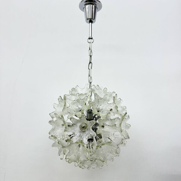 Spectaculaire lustre en verre de Murano en forme de fleur, signé Venini pour VeArt, Italie, années 1970