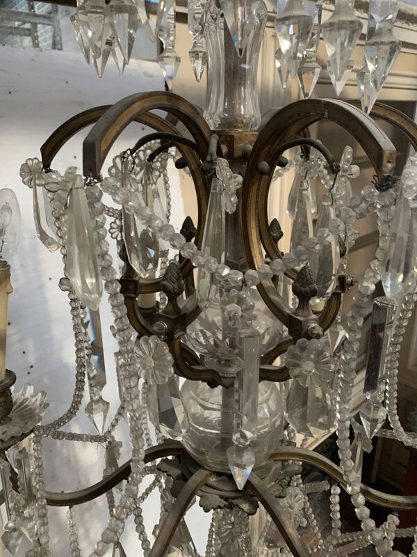 Lustre ''Fontaine '' de style Louis XV en bronze et pampilles XX siècle