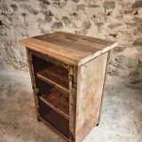 Rare French industrial military cabinet – Air Ministry, 1956 – Metal storage with oak top and wooden shelves