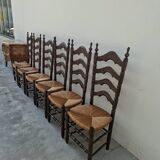 Set of 6 high-backed straw-seated chairs in solid oak from the early 1900s.