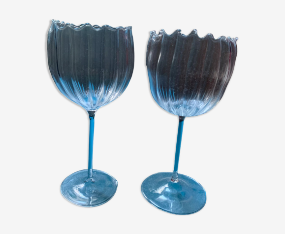 Paire de verres à pied en verre soufflé
