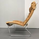 Fauteuil lounge JK 720, cuir couleur cognac, par Jørgen Kastholm pour Kill International, années 1970