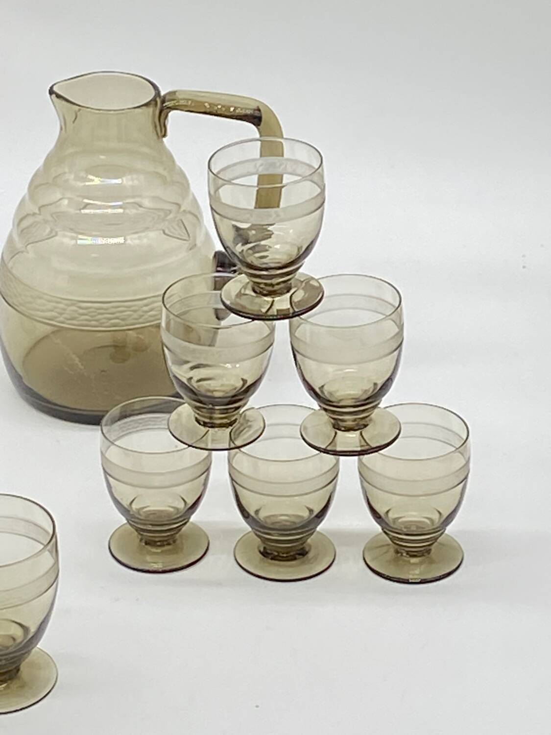 Glass service / pitcher / carafe art deco style / vintage / black smoked glass