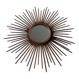 Old sun mirror in gold metal design from the 60s Chaty Vallauris