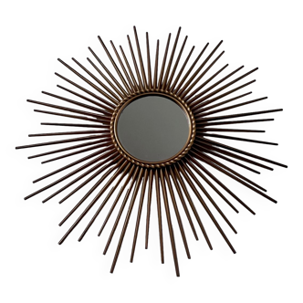 Ancien miroir soleil en métal doré design années 60 Chaty Vallauris